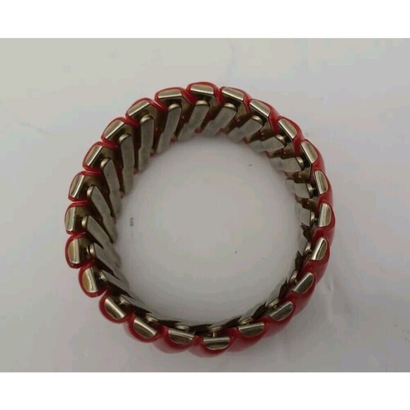 Expandable Cuff Bracelet Red Gold Acrylic Hong Kong Vintage - Picture 2 of 7